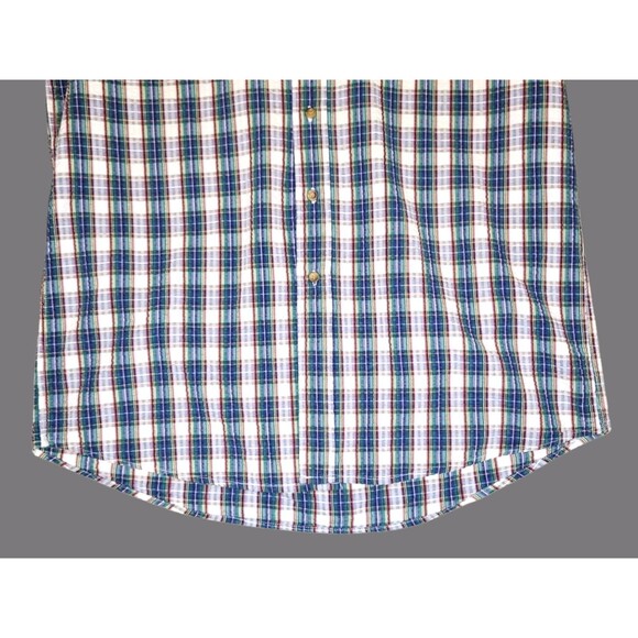 Woolrich Mens Large Blue Plaid Seersucker Cotton Button Down Shirt Short Sleeve - Picture 3 of 5